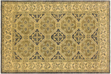 handmade Transitional Kafkaz Chobi Ziegler Bluish Gray Tan Hand Knotted RECTANGLE 100% WOOL area rug 4 x 6